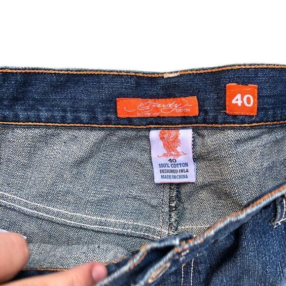 RARE Ed Hardy By Christian Audigier Embroidered Jeans Size 40 Blue - Picture 9 of 10